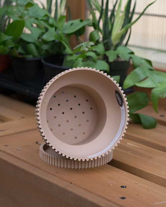 4" Japandi Ridged Planter with Drainage Tray - Tan